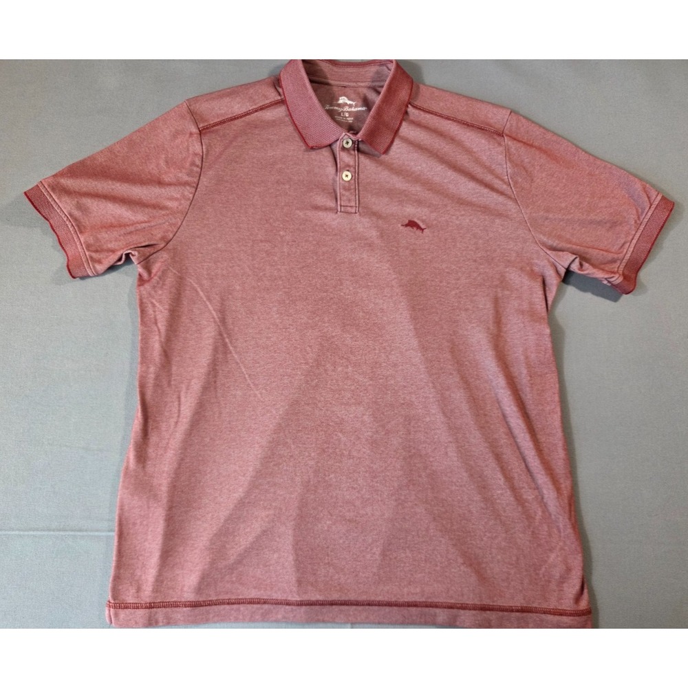 Tommy Bahama Shirt Mens Large Red Sheen Stretch Performance Polo Short Sleeve